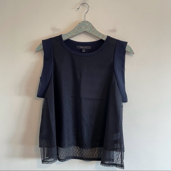 BCBG MaxAzria Navy Lace Panel Layered Tank - Picture 1 of 5